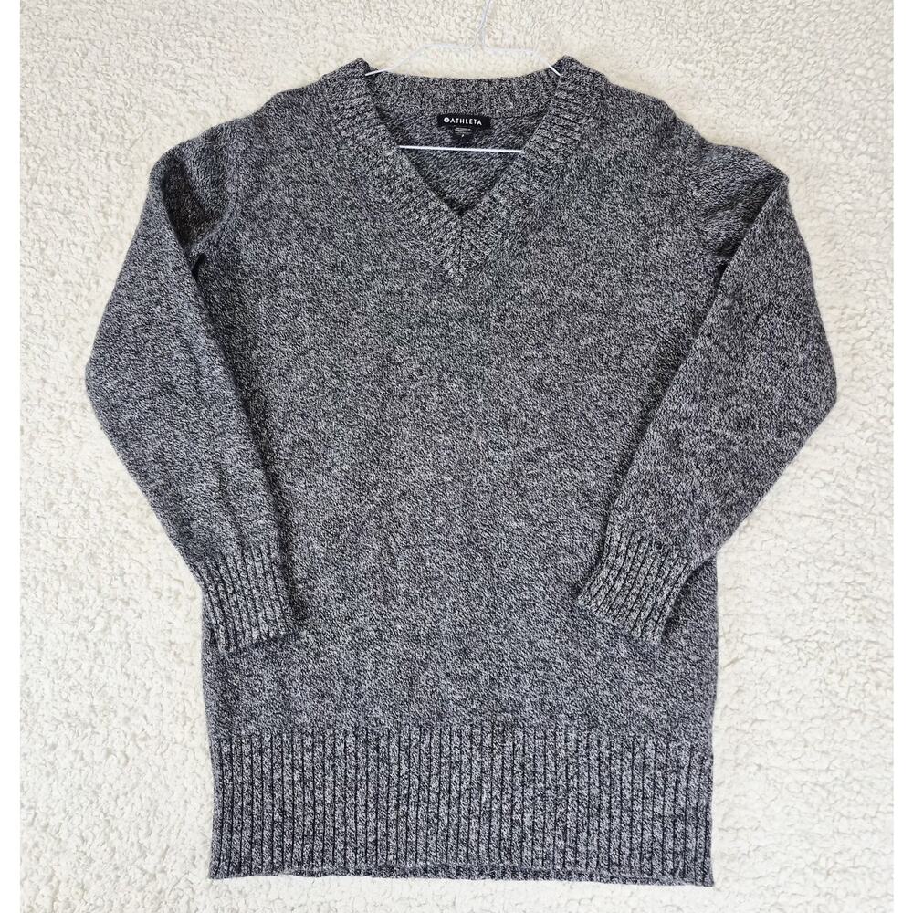 ATHLETA Vital V-Neck Tunic Wool Cashmere Sweater Gray Marl Top Women’s Sz Small